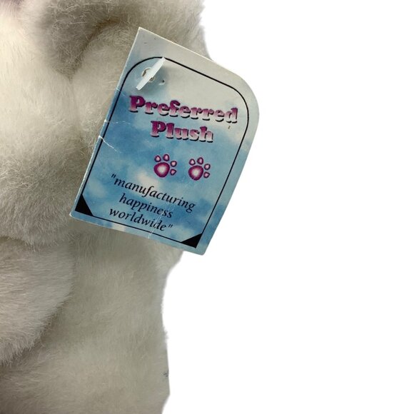 Vtg Plush Bears Couple White Valentines Hearts Roses Tie Bow 9" Clean Rare - Picture 3 of 11